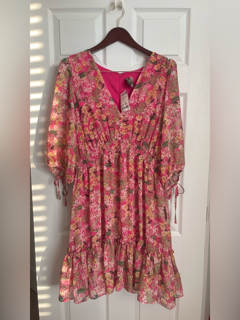 Women’s Floral Pink Tiered Dress with Smocked Waist